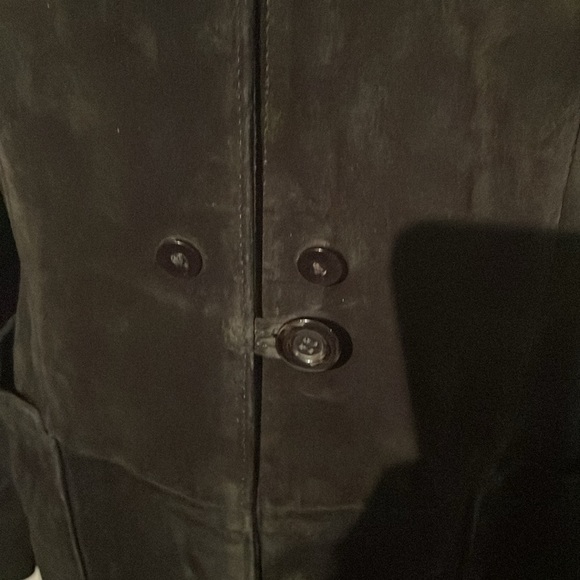 Oscar Leopold Black Suede Leather with  Faux Fur Collar Coat size Small - Picture 5 of 13